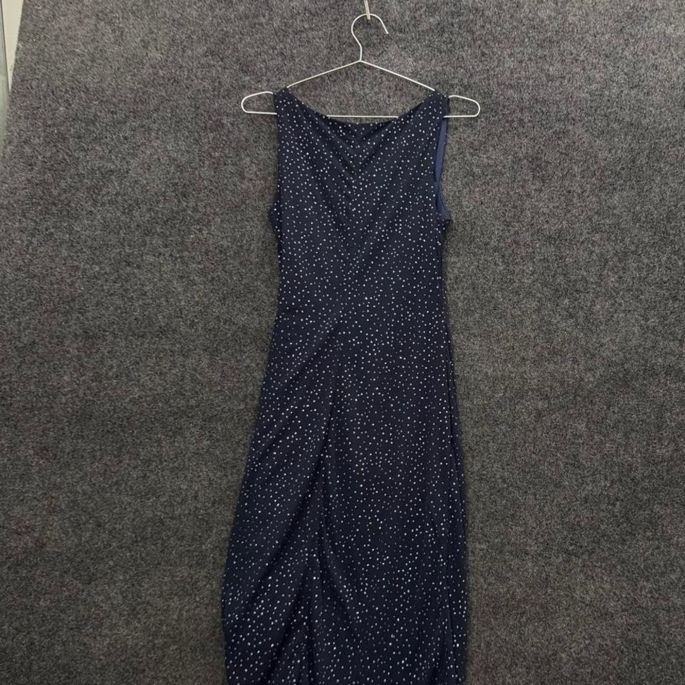 Vintage Women's medium navy rhinestone hand wash cold sleeveless maxi dress